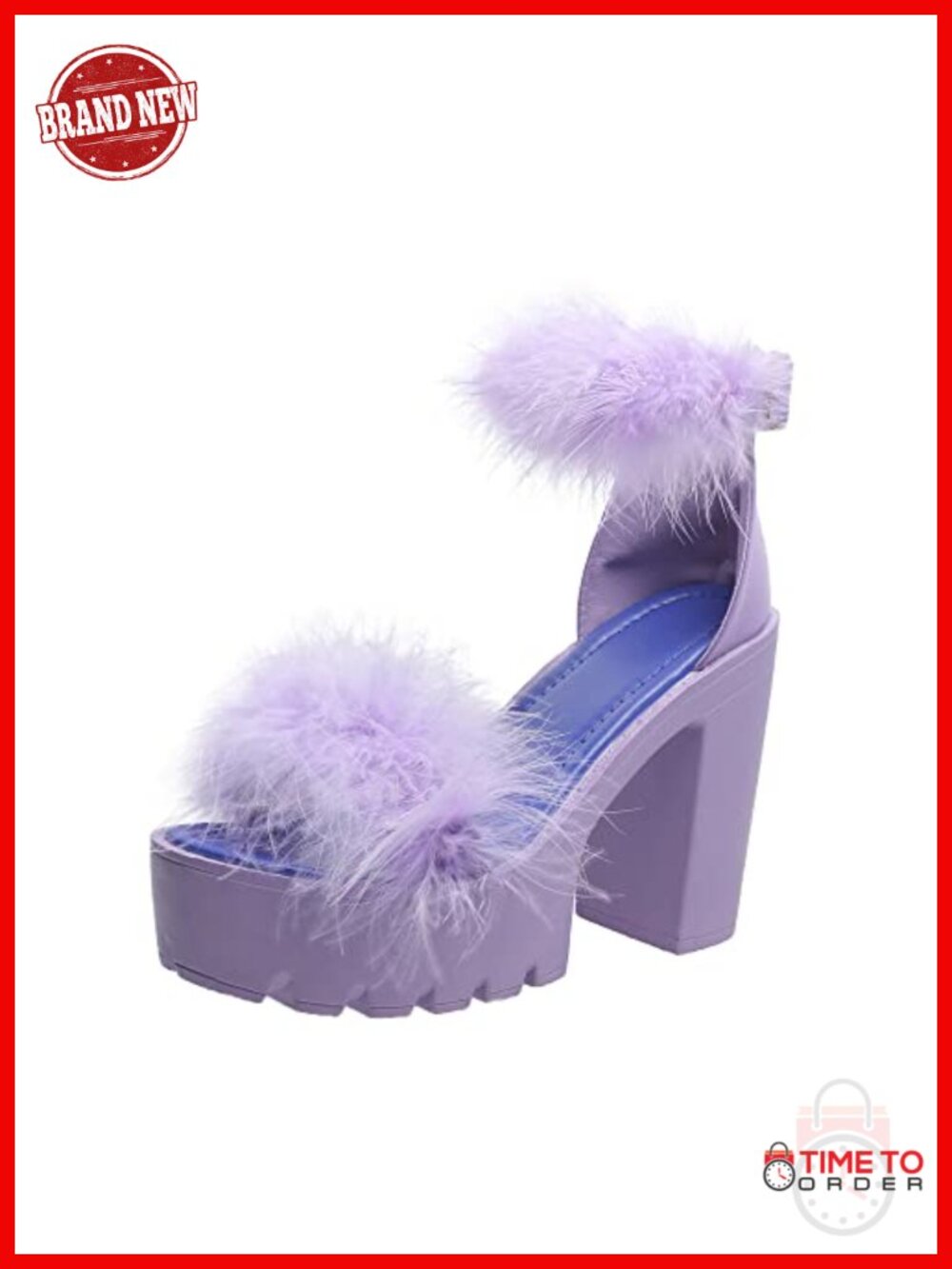 Faux Fur Chunky Heel Ankle Strap Dress Sandal Open Toe